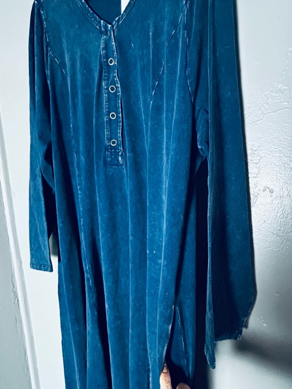Soft Surroundings Janet knit denim look Maxi Dress w/Long Sleeves minimalist - Picture 4 of 15